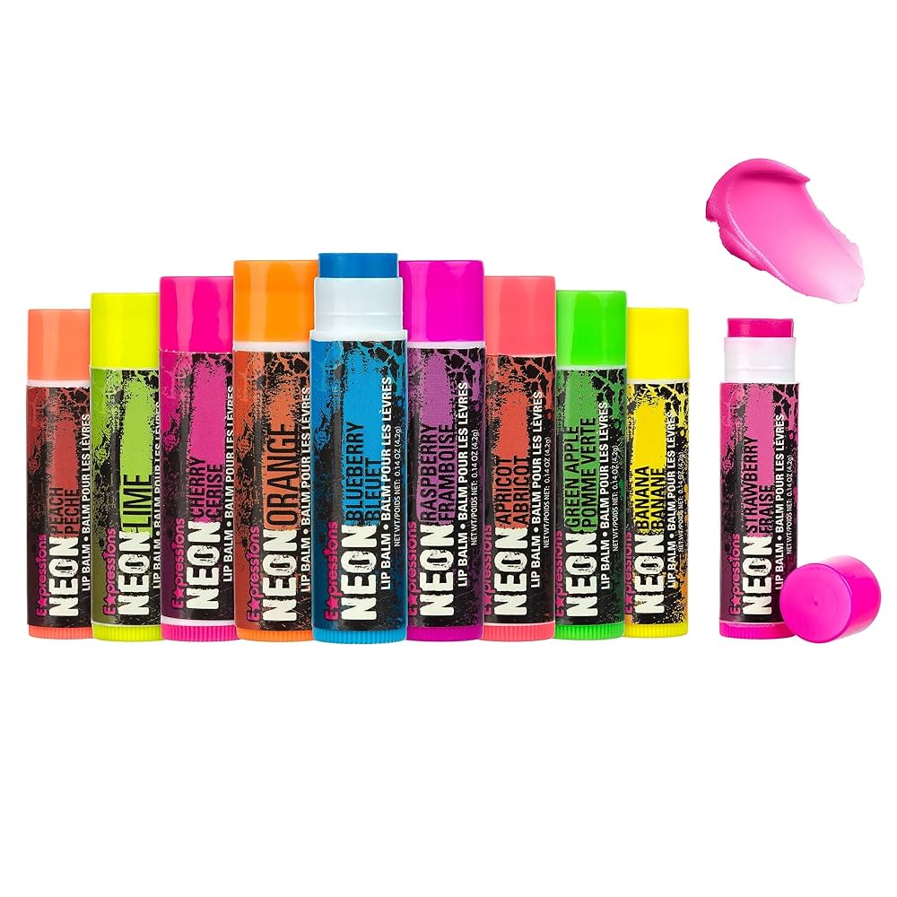 Amazon.com : Expressions 10 Pack Neon Lip Balm Set : Lip